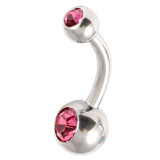 Steel Baby Double Jewelled Belly Bars - 10mm Pink
