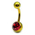 Titanium Single Jewelled Belly Bars 10mm Anodised Gold, Red - alternative image