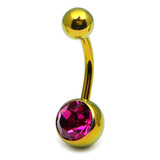 Titanium Single Jewelled Belly Bars 10mm Anodised Gold, Fuchsia
