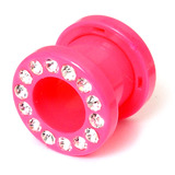 Acrylic Jewelled Flesh Tunnel 5mm, Neon Pink