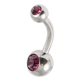 Steel Baby Double Jewelled Belly Bars - 10mm Purple