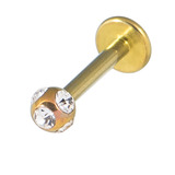 Titanium Multi-Gem Jewelled Labret 1.2mm, 12mm, Gold, Crystal Clear
