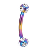Titanium Multi-Gem Micro Curved Barbell 1.2mm 1.2mm, 8mm, Rainbow, Crystal Clear