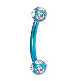 Titanium Multi-Gem Micro Curved Barbell 1.2mm 1.2mm, 10mm, Turquoise, Crystal Clear