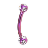 Titanium Multi-Gem Micro Curved Barbell 1.2mm 1.2mm, 12mm, Purple, Crystal Clear