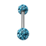 Smooth Glitzy Ball Barbell Double Ended with 4mm balls 1.6mm, 14mm, 4mm, Light Blue