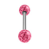 Smooth Glitzy Ball Barbell Double Ended with 4mm balls 1.6mm, 10mm, 4mm, Pink