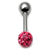 Smooth Glitzy Ball Barbell Single Ended with 4mm Balls 1.6mm, 10mm, 4mm, Pink
