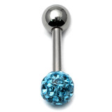Smooth Glitzy Ball Barbell Single Ended with 4mm Balls 1.6mm, 12mm, 4mm, Light Blue