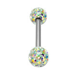 Smooth Glitzy Ball Barbell Double Ended with 4mm balls 1.6mm, 12mm, 4mm, Crystal AB (Rainbow)