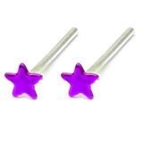 Silver Stud Boxes - Coloured Ball or Star Nose Studs ST-CS1:- Pair of purple coloured stars - 1 of each colour