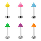 Acrylic Neon Cone Labrets 1.2mm 1.2mm x 10mm / Mixed pack of 6 as shown