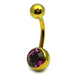 Titanium Single Jewelled Belly Bars 10mm Anodised Gold, Purple
