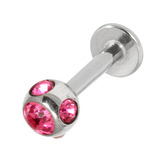 Steel Multi-Gem Jewelled Labret 1.6mm 1.6mm, 8mm, 5mm, Pink