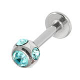 Steel Multi-Gem Jewelled Labret 1.6mm 1.6x10mm, light blue gem, 5mm top ball