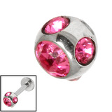 Steel Multi-Gem Jewelled Ball 1.6mm 1.6mm, 5mm, Pink