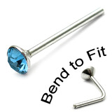 Crystal Nose Stud (Bend to fit) (ST2 ST3) ST3, 2.5mm, Single Light Blue Bend-to-Fit Stud