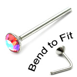 Crystal Nose Stud (Bend to fit) (ST2 ST3) ST3, 2.5mm, Single Rose AB Bend-to-Fit Stud