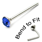 Crystal Nose Stud (Bend to fit) (ST2 ST3) ST3, 2.5mm, Single Sapphire Blue Bend-to-Fit Stud