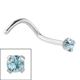 Steel Claw Set Jewelled Nose Studs 0.8mm, 2mm Light Blue