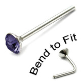 Crystal Nose Stud (Bend to fit) (ST2 ST3) ST2, 2.0mm, Single Tanzanite Bend-to-Fit Stud