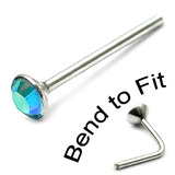 Crystal Nose Stud (Bend to fit) (ST2 ST3) ST2, 2.0mm, Single Aqua AB Bend-to-Fit Stud