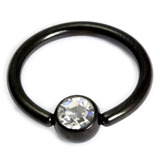 Black Steel Jewelled Ball Closure Ring (BCR) 1.2mm, 12mm, 4mm, Crystal Clear