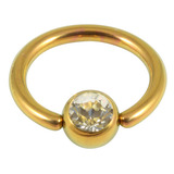 Titanium BCR with Titanium Jewelled Ball - Anodised Coloured 1.2mm, 7mm, Gold with 4mm Crystal Clear Gem