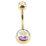 Zircon Titanium Double Jewelled Belly Bars (Gold colour PVD) - SKU 20627