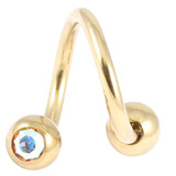Zircon Titanium Double Jewelled Spirals 1.2mm (Gold colour PVD) 1.2mm, 8mm, 3mm, Crystal AB