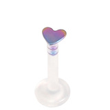 Bioflex Push-fit Labret with Titanium Heart 1.2mm 1.2mm, 10mm, Titanium Heart - Rainbow