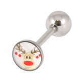 Steel Logo Tongue Bars (8mm Disk) Christmas Xmas 1.6mm, 14mm, 8mm, Reindeer