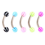 Acrylic Twister Ball Micro Curved Barbell 1.2mm 1.2mm x 10mm / Mixed pack of 5 as shown