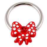 Acrylic Polka Dot Red Bow on Steel BCR - Nipple Ring - SKU 21250