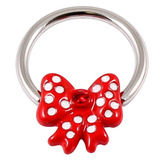 Acrylic Polka Dot Red Bow on Steel BCR - Nipple Ring - SKU 21251