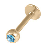 Zircon Steel Jewelled Labrets 1.6mm (Gold colour PVD) 1.6mm, 8mm / 4mm / Light Blue