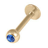 Zircon Steel Jewelled Labrets 1.6mm (Gold colour PVD) 1.6mm, 8mm / 4mm / Sapphire Blue