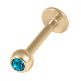 Zircon Steel Jewelled Labrets 1.6mm (Gold colour PVD) 1.6mm, 8mm / 4mm / Turquoise