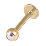 Zircon Steel Jewelled Labrets 1.6mm (Gold colour PVD) 1.6mm, 6mm / 4mm / Crystal AB