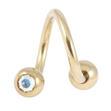 Zircon Steel Double Jewelled Spirals 1.6mm (Gold colour PVD) 1.6mm, 8mm, 4mm, Crystal AB