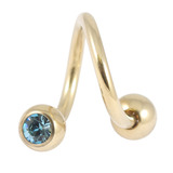 Zircon Steel Double Jewelled Spirals 1.6mm (Gold colour PVD) 1.6mm, 8mm, 4mm, Light Blue