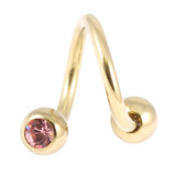 Zircon Steel Double Jewelled Spirals 1.6mm (Gold colour PVD) 1.6mm, 8mm, 4mm, Light Pink