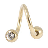 Zircon Steel Double Jewelled Spirals 1.6mm (Gold colour PVD) 1.6mm, 12mm, 5mm, Crystal Clear