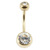 Zircon Steel Double Jewelled Belly Bars (Gold colour PVD) - SKU 21689