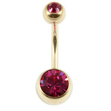 Zircon Steel Double Jewelled Belly Bars (Gold colour PVD) - SKU 21690