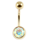 Zircon Steel Jewelled Belly Bars (Gold colour PVD) 10mm, Crystal AB