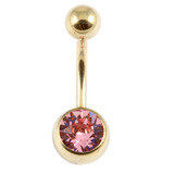 Zircon Steel Jewelled Belly Bars (Gold colour PVD) 10mm, Light Pink