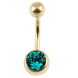 Zircon Steel Jewelled Belly Bars (Gold colour PVD) 10mm, Turquoise