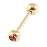 Zircon Steel Single Jewelled Micro Barbells (Gold colour PVD) 1.2mm, 8mm, 3mm, Pink