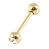 Zircon Steel Single Jewelled Micro Barbells (Gold colour PVD) 1.2mm, 10mm, 3mm, Crystal Clear